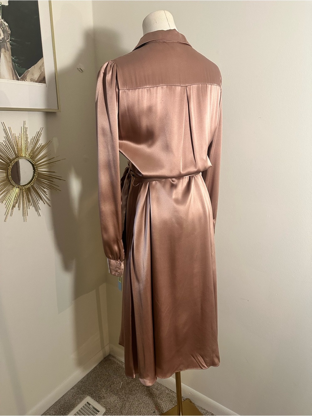 Antonio Melani Mateo Rosewood Satin Midi Shirt Dress Size 8 NWT - Picture 6 of 11